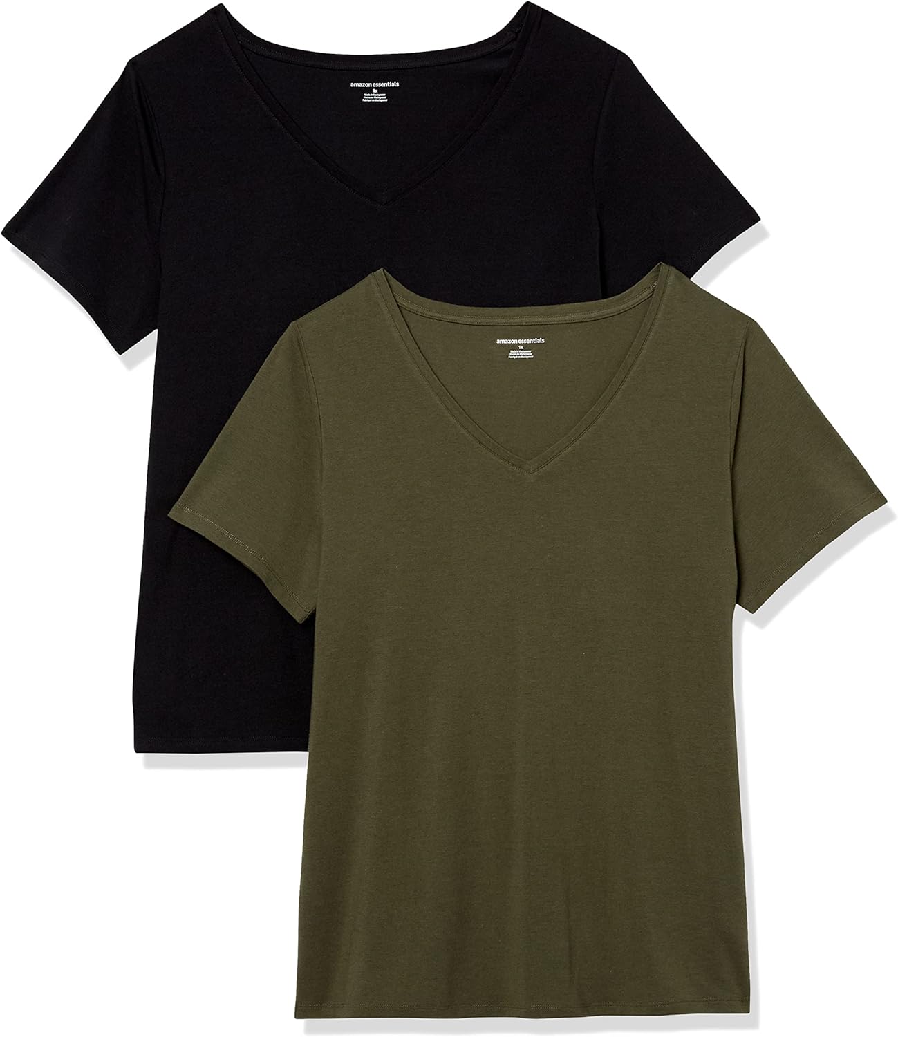 Amazon Essentials Women’s Plus Size Short-Sleeve V-Neck T-Shirt, Multipacks