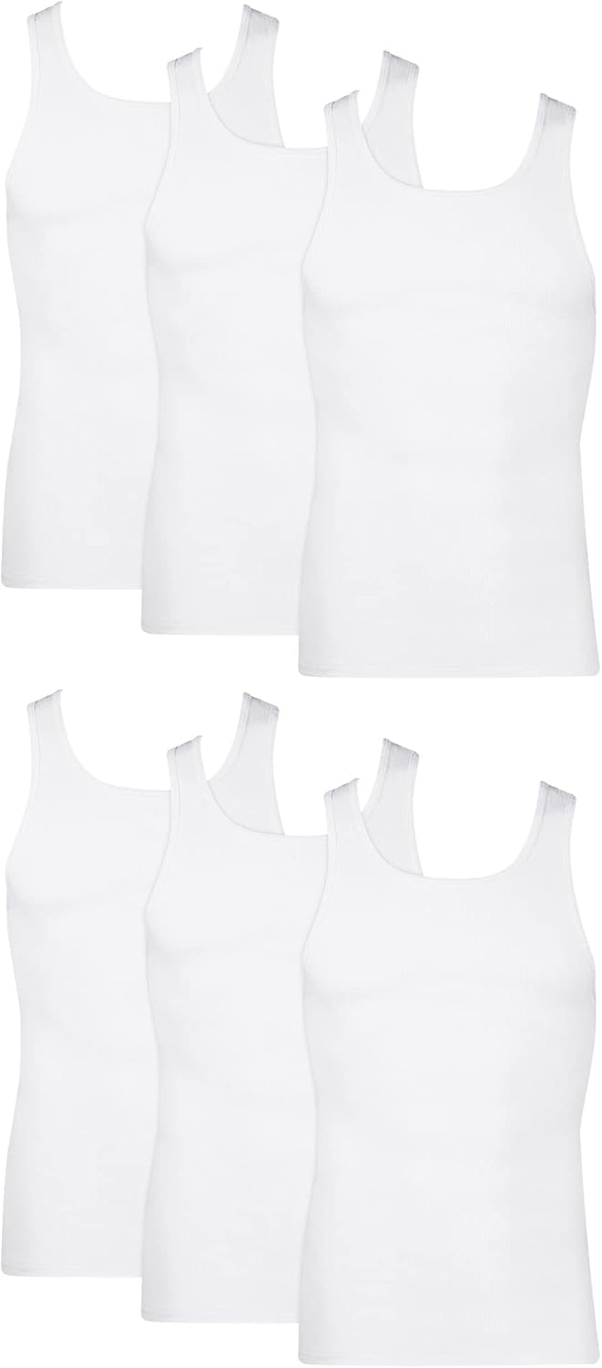 Hanes Top Undershirt Pack, 6-Pack, Moisture-Wicking Cotton Ribbed Tanks for Men