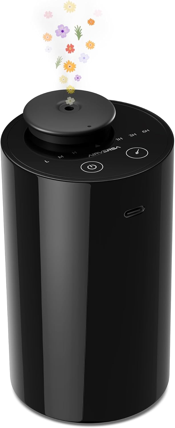 Waterless Diffuser for Essential Oil, Battery Operated Nebulizer, 0.7 Fl.Oz./ 20mL Capacity, Mini Scent Air Machine, 3 Countdown Timers & 3 Mist Levels for Home, Room, Car, Office – AN6 Black