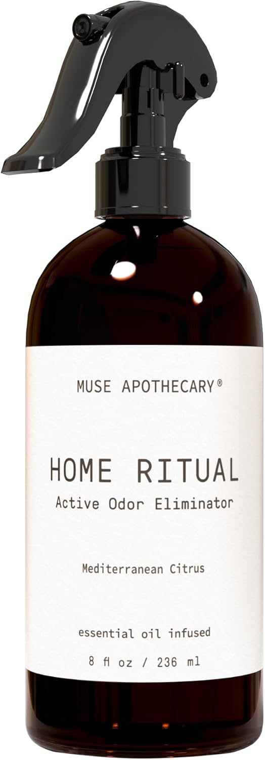 Muse Apothecary Home Ritual Active Odor Eliminator Spray – Furniture Deodorizer Spray & Bathroom Odor Eliminator for Home – Essential Oil Air Freshener – 8oz, Mediterranean Citrus