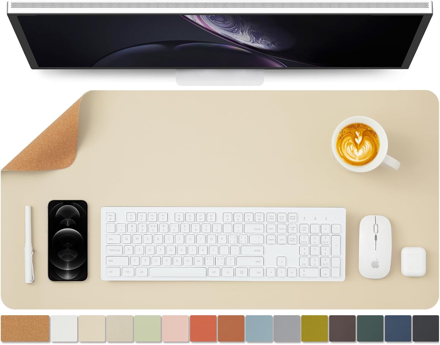 Cork Desk Mat – Dual-Sided Desk Pad for Office and Home – Desk Organization and Accessories – Ideal for Large Mouse Pad and Desk Mats on Top of Desks(Beige,31.5″x 15.7″)