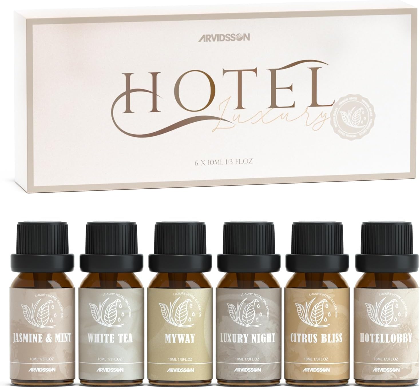 Hotel Diffuser Oils Gift Set, ARVIDSSON Luxury Fragrance Oil Blend, Hotel Scent Essential Oils for Diffuser, Jasmine & Mint, White Tea, Citrus Bliss, MyWay, Gift for Women and Men
