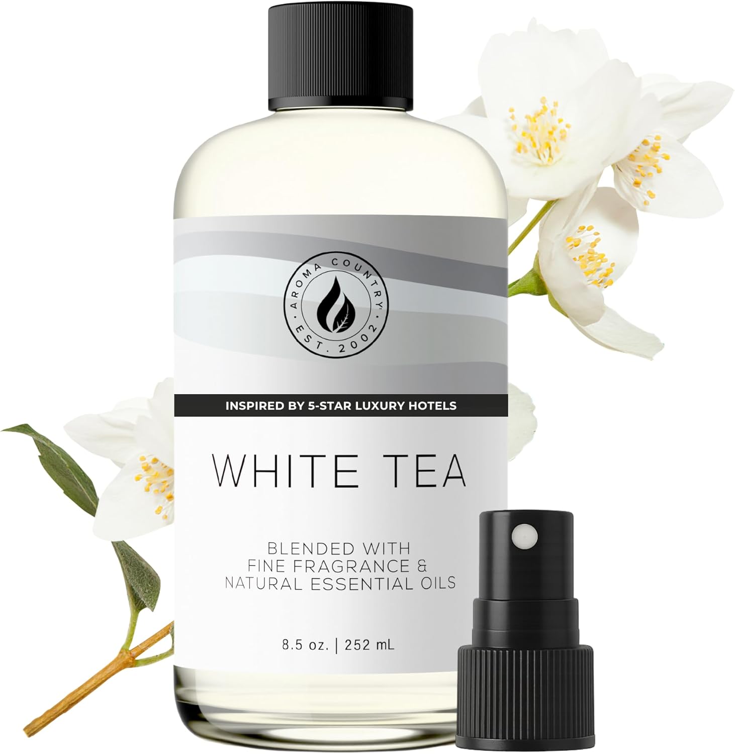 Aroma Country White Tea Diffuser Oil – Luxury Essential Oils for Diffuser Refill & Air Freshener Room Spray, Long-Lasting, Natural Home Fragrance and Hotel Scent for Diffusers & Machines (8.5 Fl Oz)