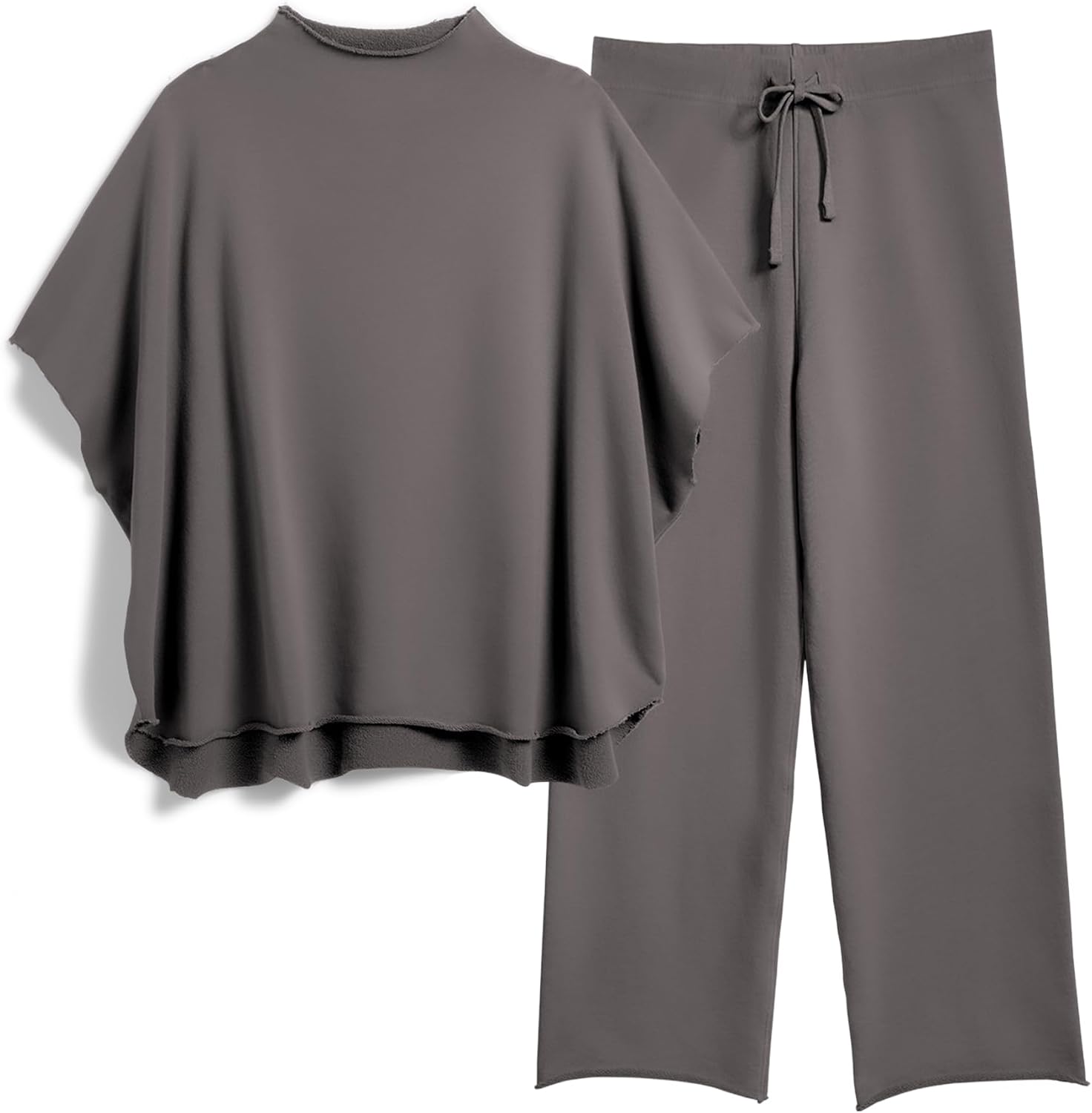 Women’s Two Piece Outfits 3/4 Batwing Sleeve Capelet Crew Neck Pullover Top Wide Leg Pants Lounge Set