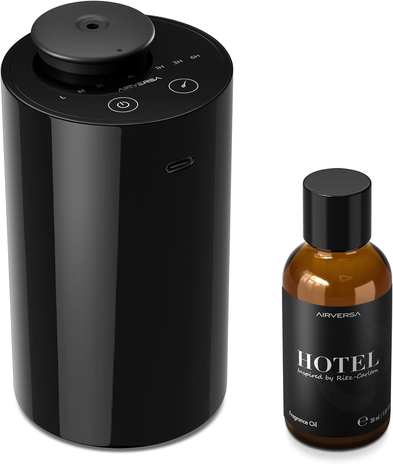 Waterless Essential Oil Diffuser Starter Kit with 30mL Hotel Scent Fragrance Oil Inspired by Ritz Carlton, Battery Operated Mini Scent Air Machine Portable Diffuser for Home Car Office, Black AN6