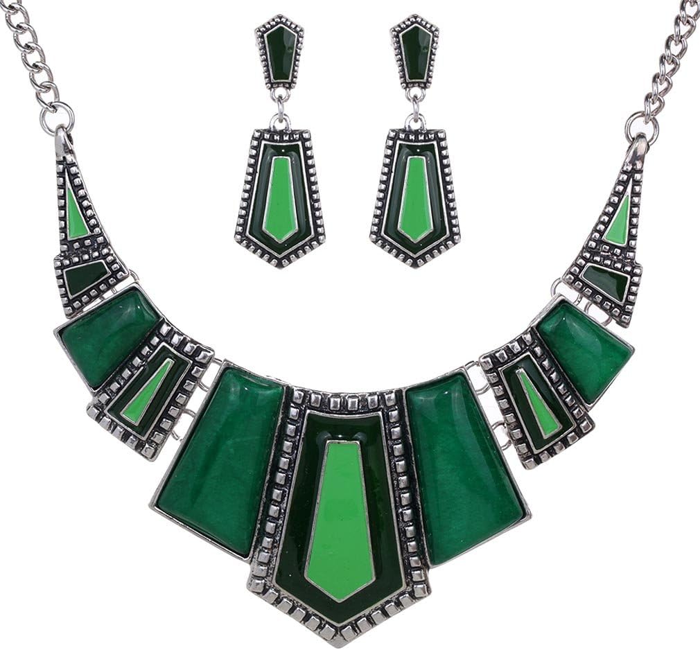 YAZILIND Vintage Ethnic Tibetan Silver Irregular Rhinestone Bib Collar Earrings Necklace Jewelry Set