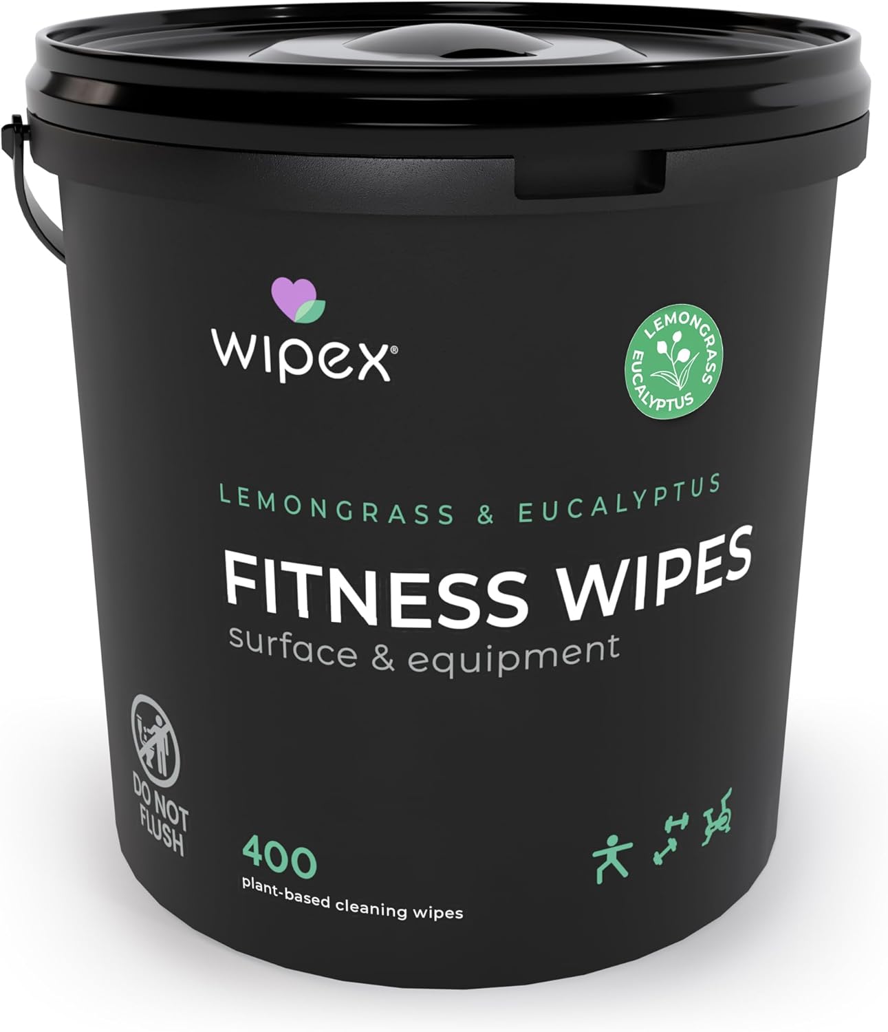 Wipex Yoga Mat Cleaner Gym Wipes – Plant-Based Lemongrass, Eucalyptus & Vinegar Wipes for Fitness Equipment & All Purpose Gym Cleaning – Safe for Peloton Bikes & Treadmills – 400 Count