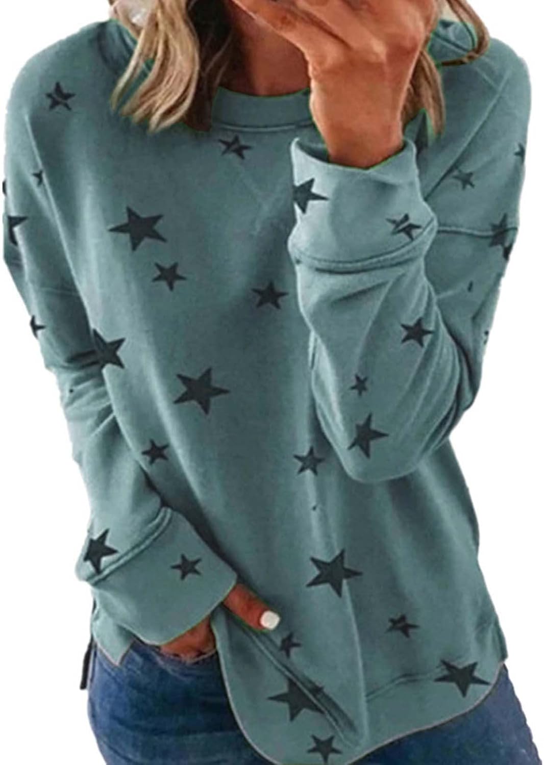 Womens Sweatshirt Crew Neck Star Graphic Pullover Tops 2024 Fall Casual Long sleeve Oversized Sweatshirt
