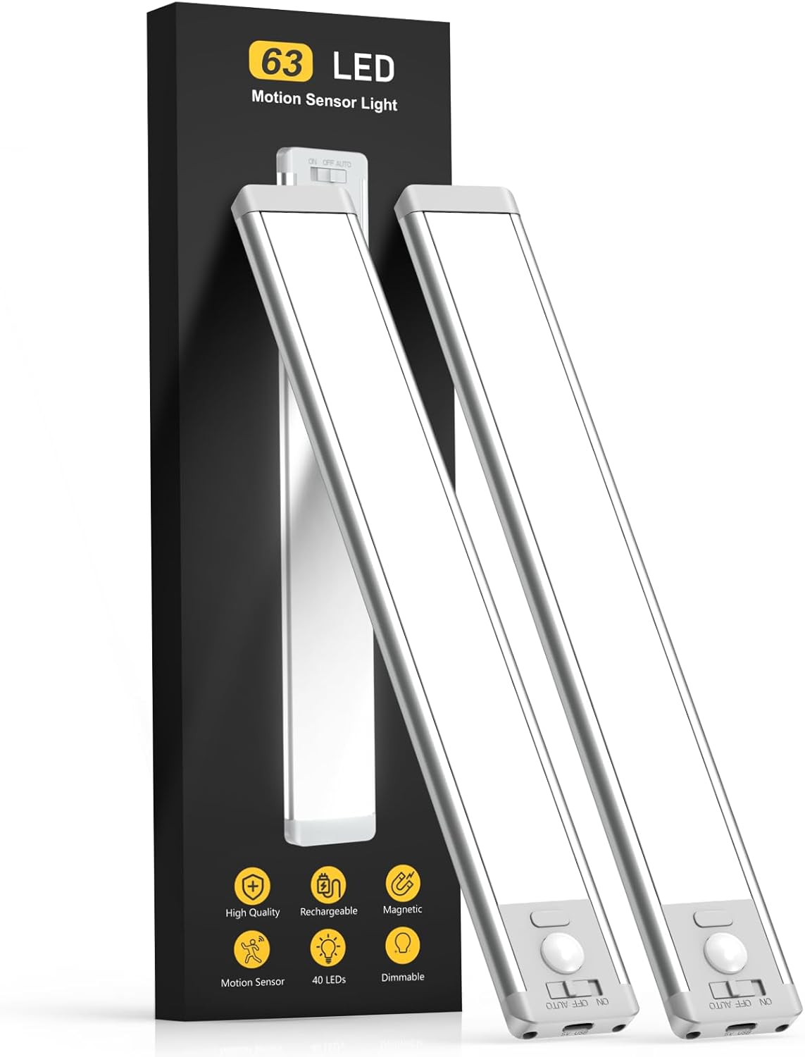Under Cabinet Lighting, 14.7″ Rechargeable Motion Sensor Light Indoor, 2 Pack Magnetic Dimmable Closet Lights, Wireless Under Counter Lights for Kitchen, Stairs,Hallway