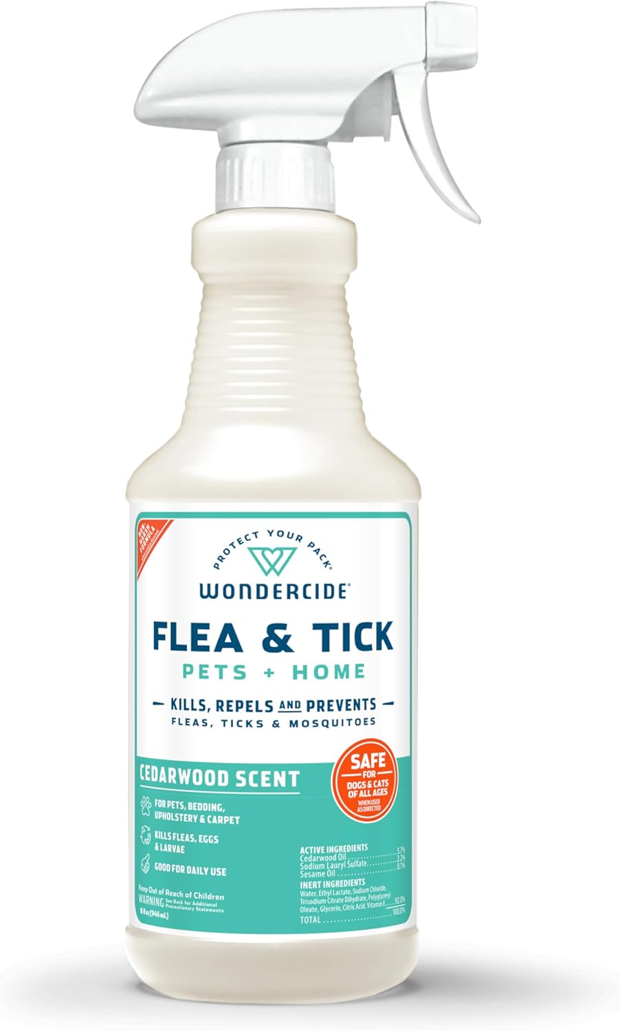 Wondercide – Flea, Tick & Mosquito Spray for Dogs, Cats, and Home – Tick Killer, Control, Prevention, Treatment – with Natural Essential Oils – Pet and Family Safe – Cedarwood 16 oz