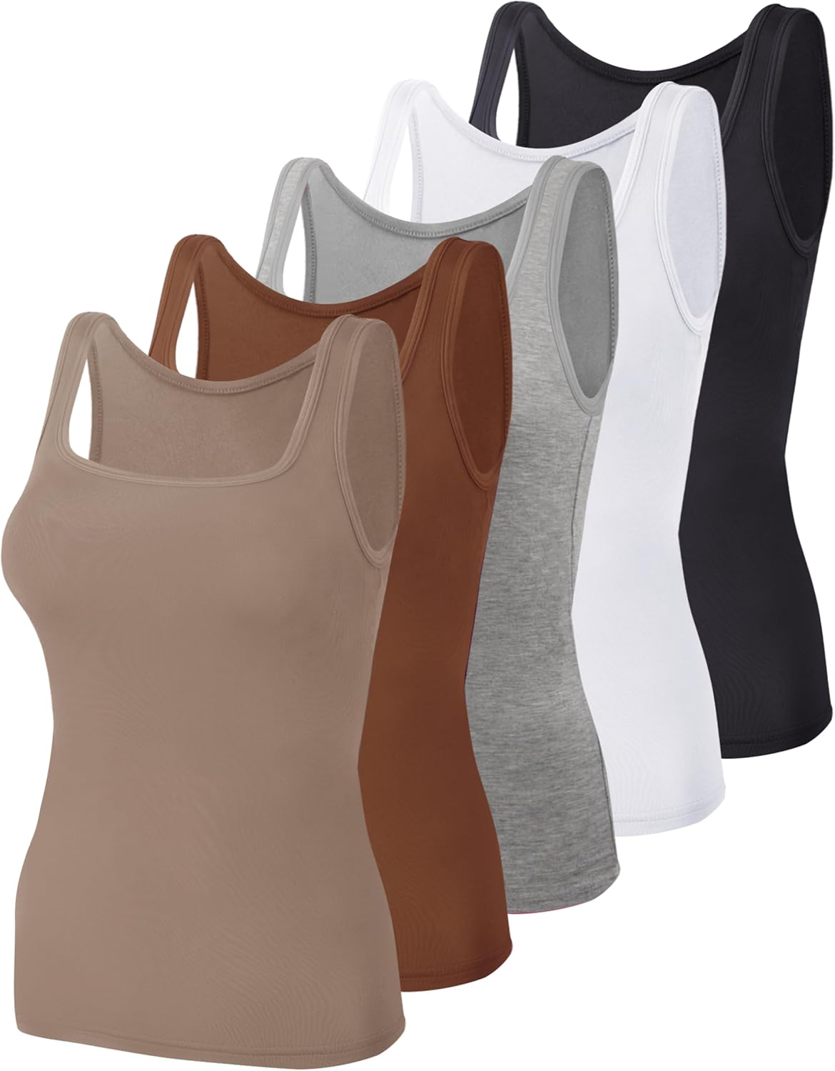 BQTQ 5 Pack Women’s Tank Tops Square Neck Sleeveless Ladies Tank Top Undershirts