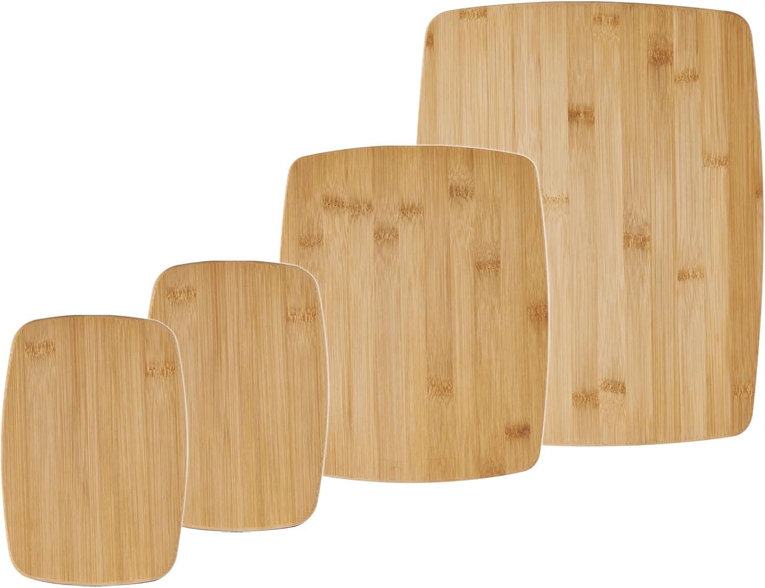 FARBERWARE 4-Piece Reversible Bamboo Cutting Board and Charcuterie Set, Assorted Sizes, Durable Wood Serving Boards for Cheese, Meats, and Prep