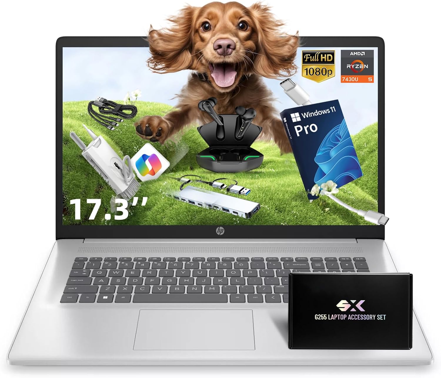 HP 17” FHD Laptop for Work & Study – Unleash Productivity | 64GB RAM, 2TB SSD | Ryzen 5 (Beats i7-1165G7) | Windows 11 Pro | Copilot | Numeric Pad | SXK Accessory Kit