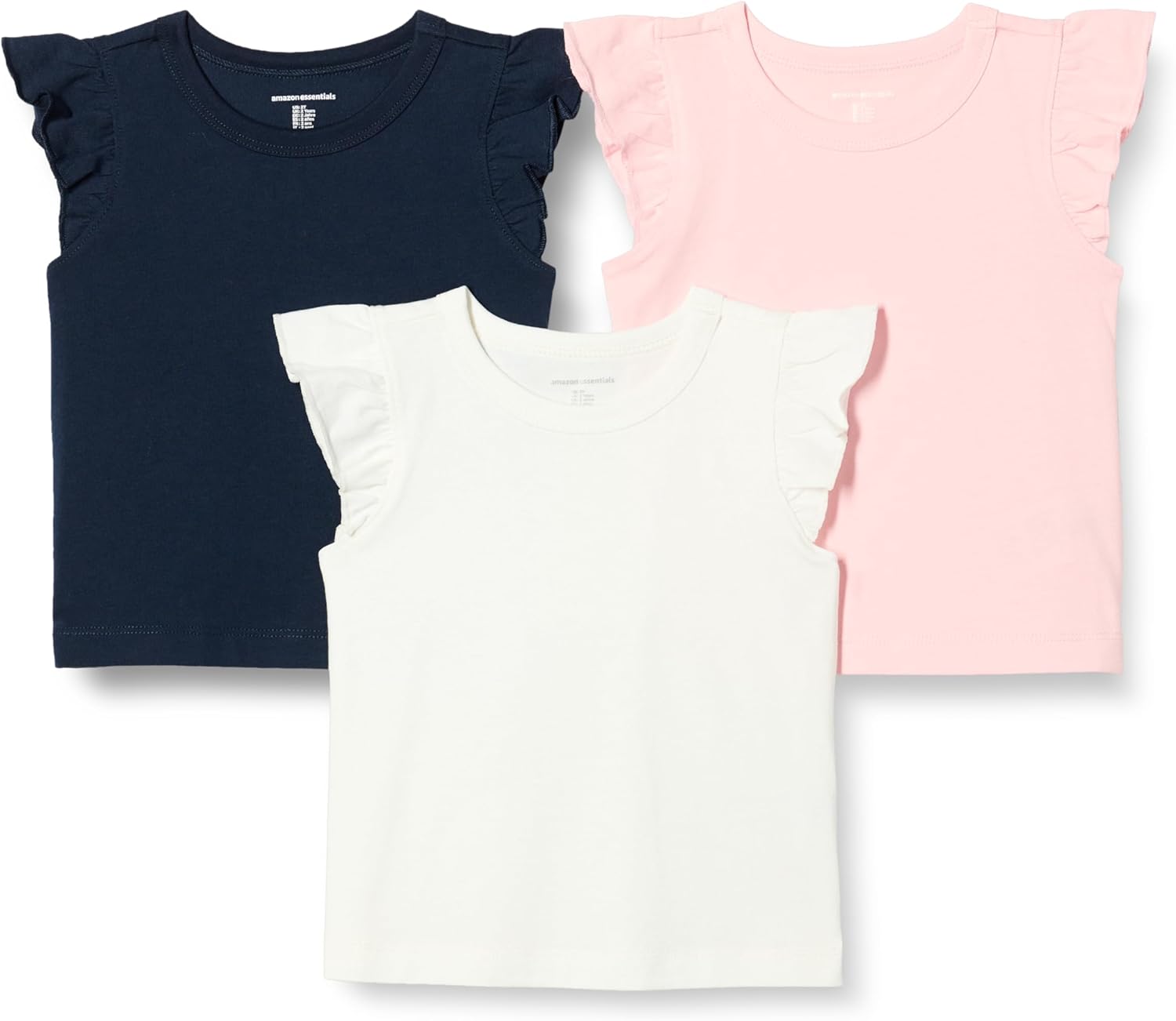 Amazon Essentials Girls and Toddlers’ Sleeveless Ruffle T-Shirt, Pack of 3