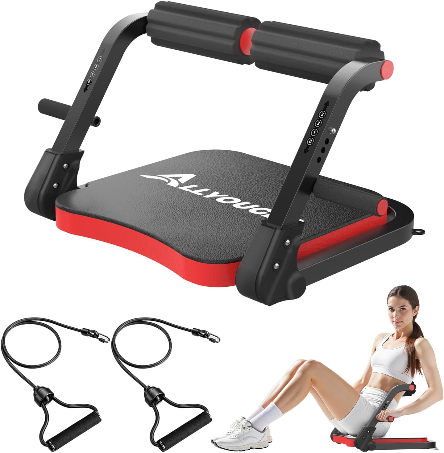 Ab Machine,Sit Up Exercise Equipment&Core Machine, Ab Workout Equipment,Adjustable Ab Trainer with 3 Resistance Levels and Removable Auxiliary Handle,Home Gym Fitness Equipment for All Ages