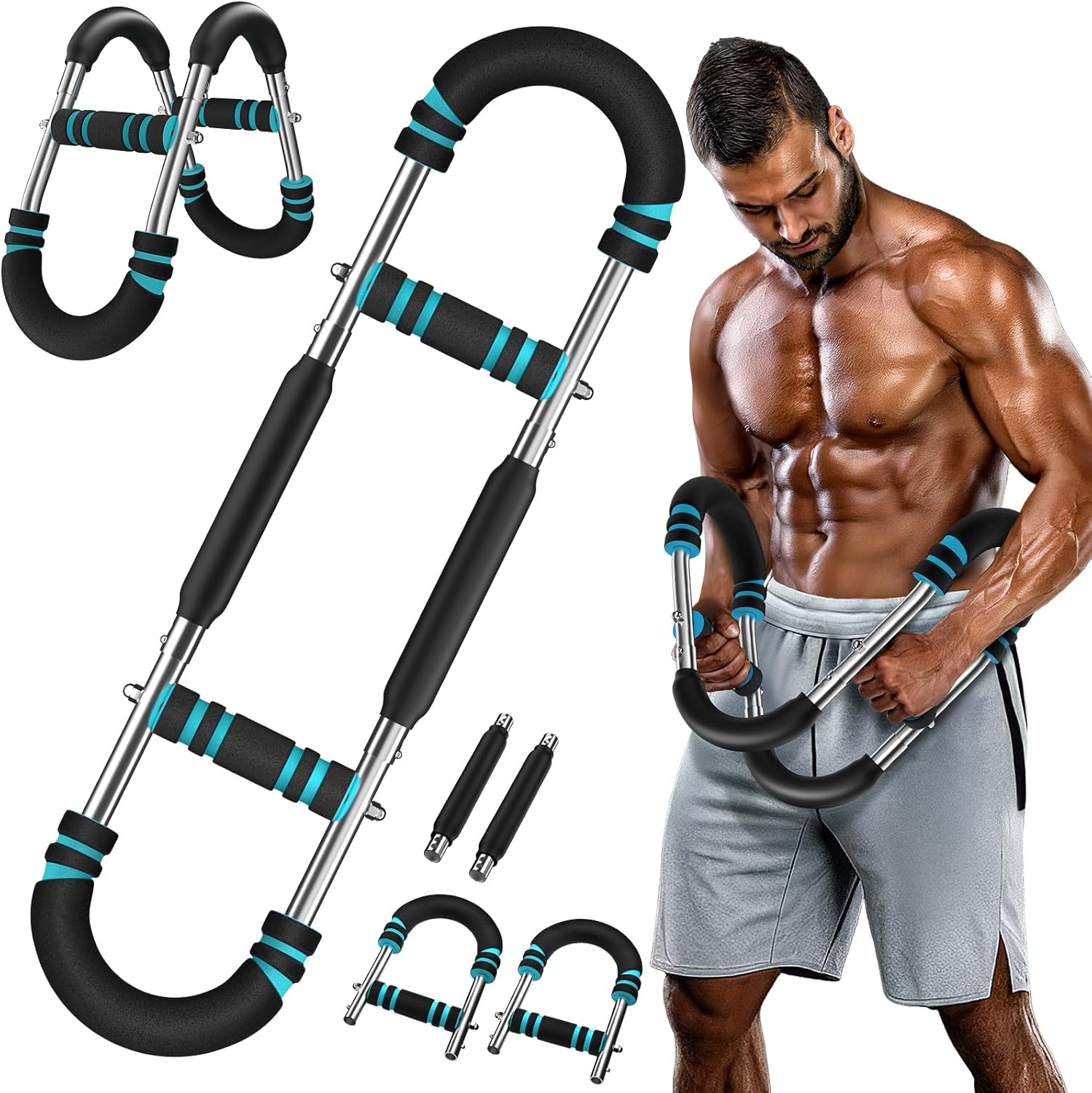 Twister Arm Trainer, 60-100lb Adjustable Chest Workout Bar, Power Arm Trainer for Men, Shoulder Arm Equipment, Forearm Strengthener, Portable Detachable Machine Full Body for Gym Home Fitness