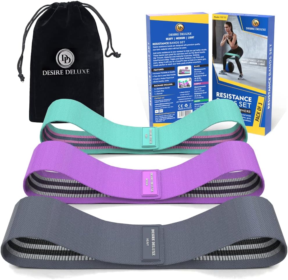 Desire Deluxe Resistance Band Exercise Workout Equipment Bands Set for Working Out Physical Therapy – Men & Women Elastic Stretch Booty Gym Equipment Accessories – Home, Fitness, Pilates, Yoga Pack 3
