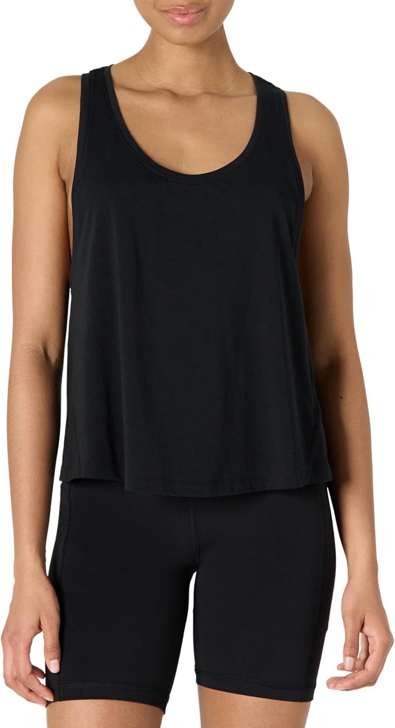 Amazon Essentials Women’s Active Soft Cotton Racerback Relaxed Fit Lightweight Yoga Workout Tank with Drop Armholes
