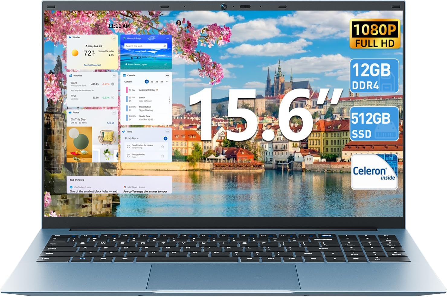 Naclud Laptops, 15.6 Inch Laptop Computer, 12GB DDR4 512GB SSD with Celeron N5095A Processor, FHD 1920×1080 Win 11 Notebook, 52WH Battery, 180° Viewing, Type-C, HDMI, USB 3.2, 5G WiFi, BT5.0(Gray)