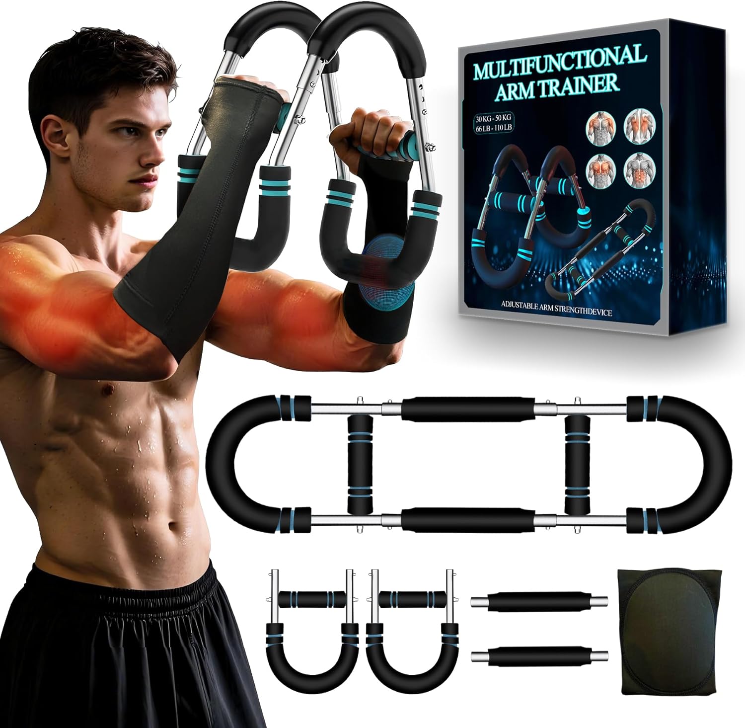 Twister Arm Trainer for Men & Women – Adjustable 6 Resistance 70-110lbs, Detachable Chest Workout Equipment, Muscle Training for Arms & Chest, Power Twister Home Fitness with 2 Forearm Sleeves