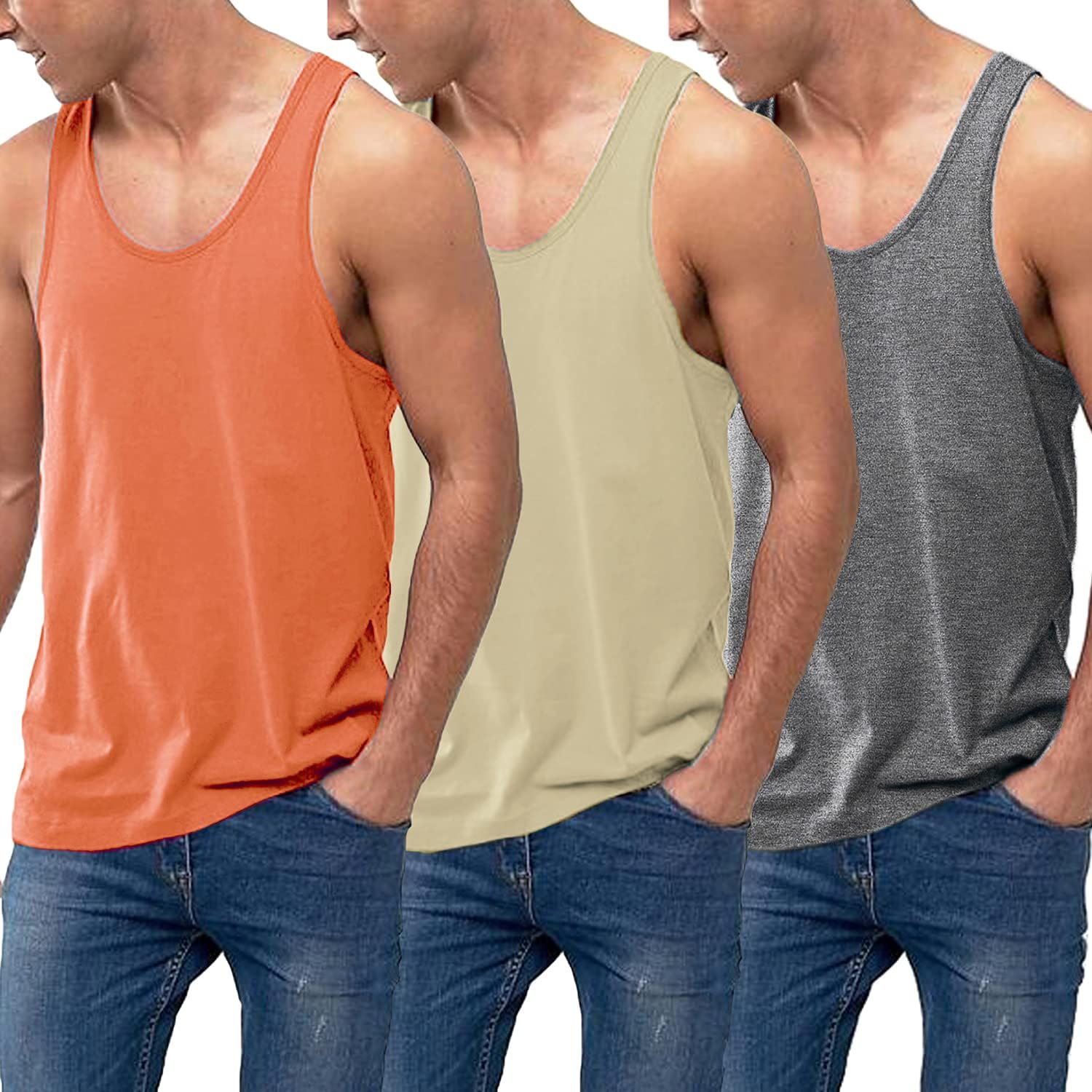 COOFANDY Men’s 3 Pack Tank Tops Cotton Performance Sleeveless Casual Classic T Shirts