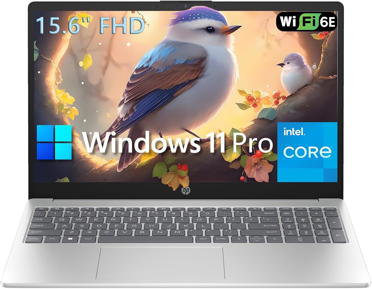 HP 15 15.6″ FHD Laptop Computer Student and Business, Intel Quad-Core Processor (Beat i3-1115G4), 16GB DDR4 RAM, 256GB PCIe SSD, WiFi 6E, Bluetooth 5.3, HDMI, Type-C, Silver, Windows 11 Pro, Wendbo