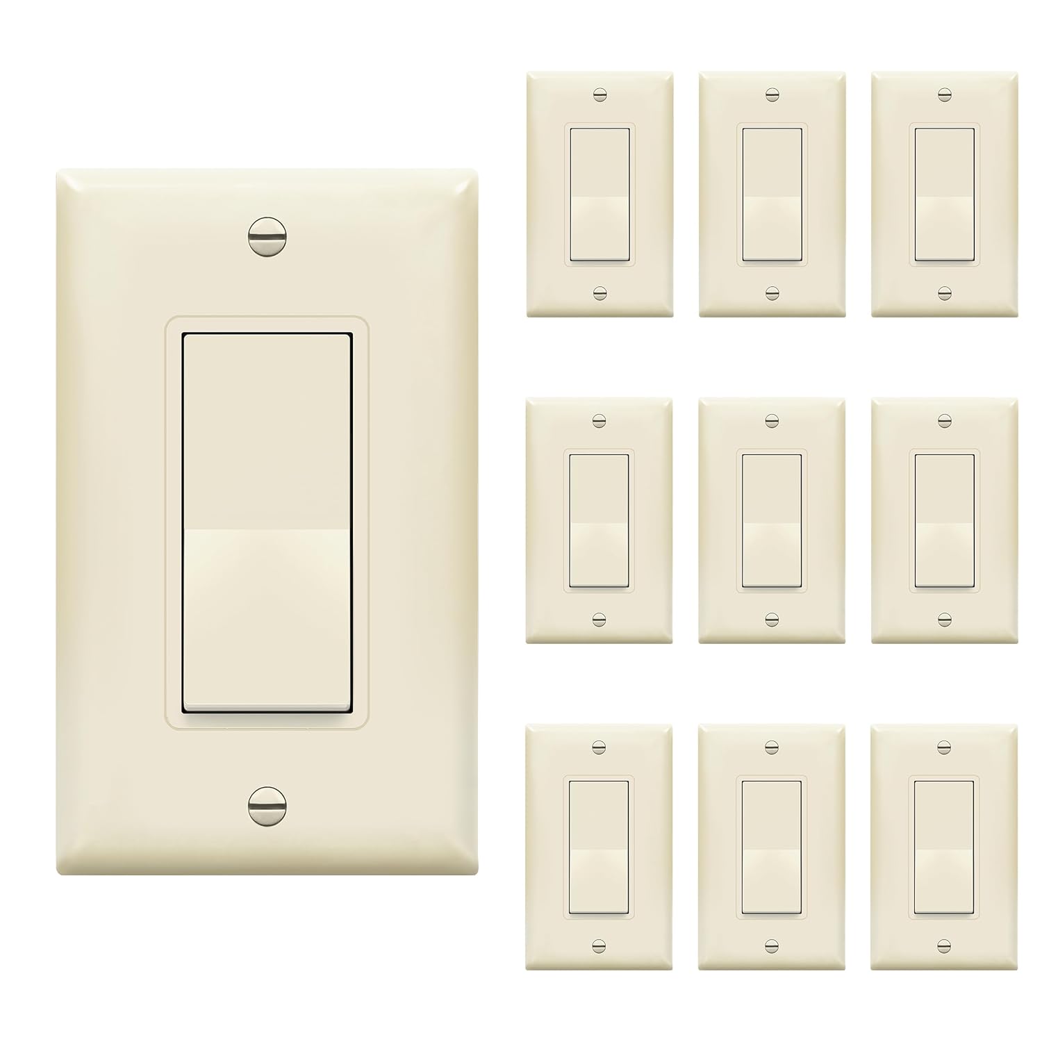 ENERLITES Decorator On/Off Paddle Switch with Wall Plates, Single Pole, 3 Wire, Grounding Screw, Residential Grade, 15A 120V/277V, UL Listed, 91150-LAWP