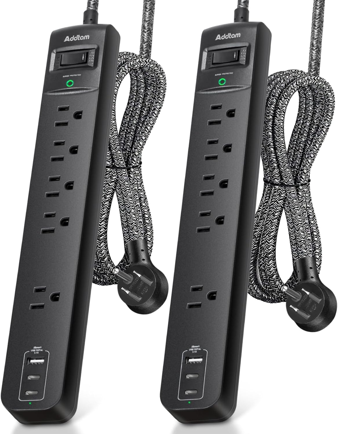2 Pack Surge Protector Power Strip – USB C Power Strip, Flat Extension Cord with 5 Widely 3 USB (2 USB-C) Ports, Desktop Charging Station for Home Office College Dorm Room Essentials