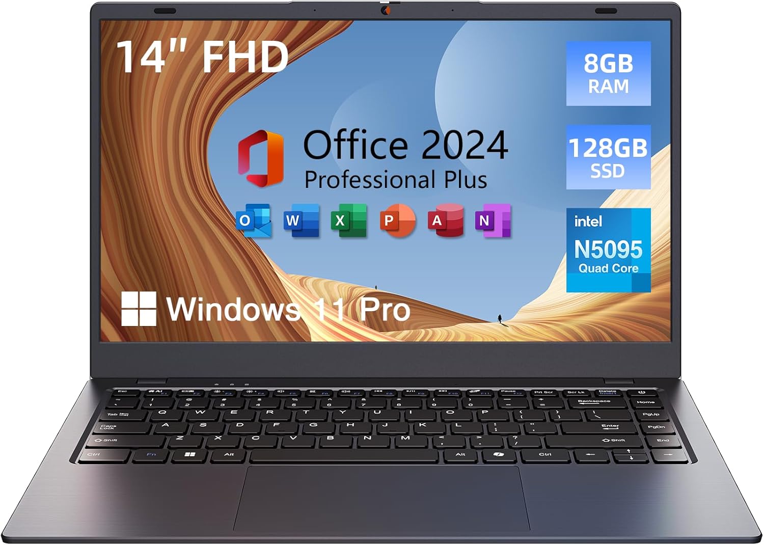 14 inch Laptop Computer, 8GB DDR4 RAM 128GB SSD, 4-Core Processor (Up to 2.9GHz), Thin & Portable Notebook PC, WiFi, BT4.2, MS Office 2024