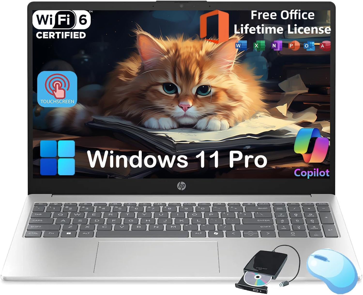 HP Flagship 15.6 Touchscreen Laptop Computer – w/MS Office Lifetime • Intel 13th Gen Core i3 (Up to 4.5GHz) • HD Touch Display • for Business & Student • AI Copilot • Win 11 Pro (32GB RAM | 1TB SSD)