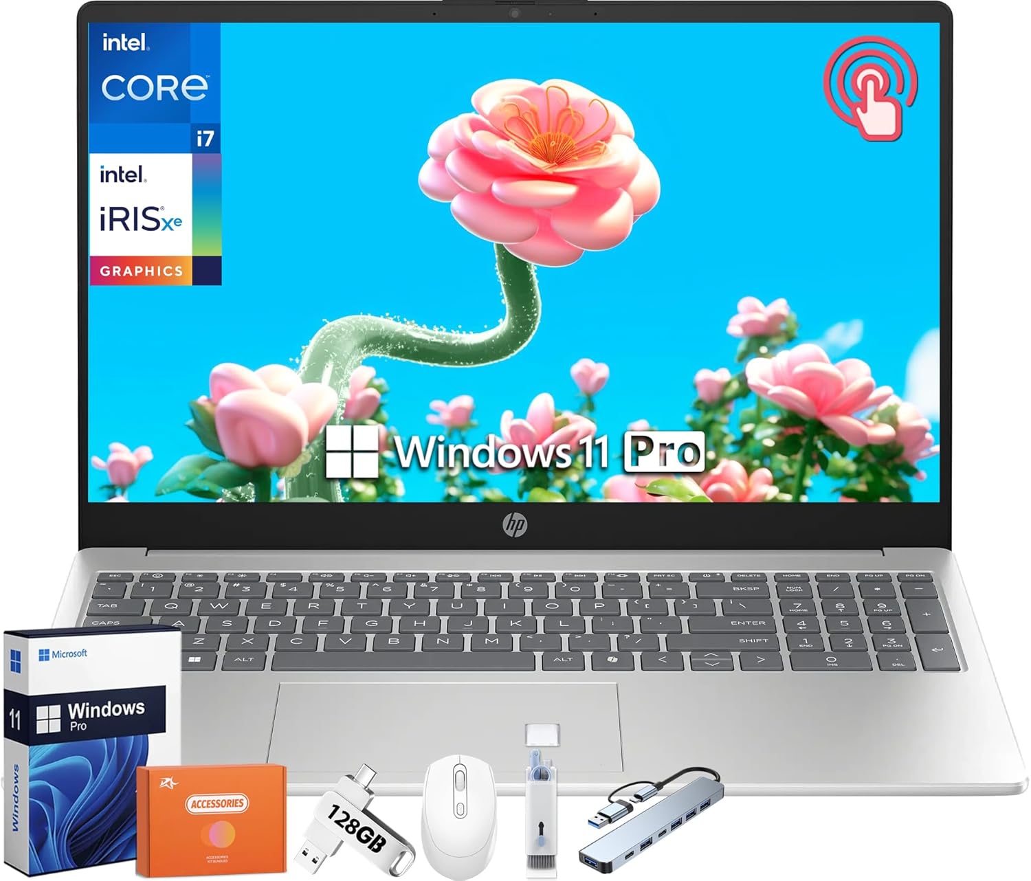 HP 15.6 Touchscreen Business Laptop, 15.6″ FHD Touch Display, Intel 13th Gen i7-1355U, 32 GB DDR4 RAM, 1 TB SSD, Iris Xe Graphics, Fast Charge, Windows 11 Pro