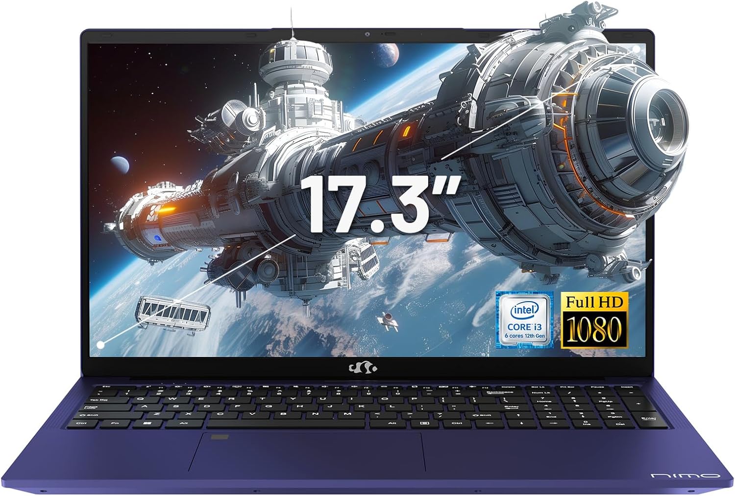 NIMO 17.3″ IPS FHD-Laptop, Intel 6 Cores i3-1215U 16GB RAM 256GB SSD (Beat Ryzen 5 7520U, Up to 4.4GHz) Computer with 65W GaN Type C Backlit Keyboard Fingerprint, for Home Student and Business Blue
