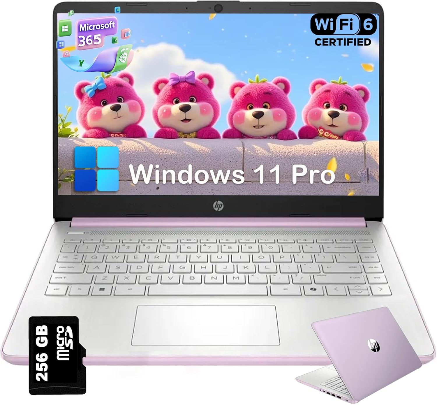 HP 2025 New Everyday Laptop Computer for Student & Business – AI-Powered 1-Y Office 365 • Intel Quad-Core CPU • Ultra-Light • 16G RAM • 384G Storage (128G UFS+256G SD Card) • 14 inch LED • Win 11 Pro