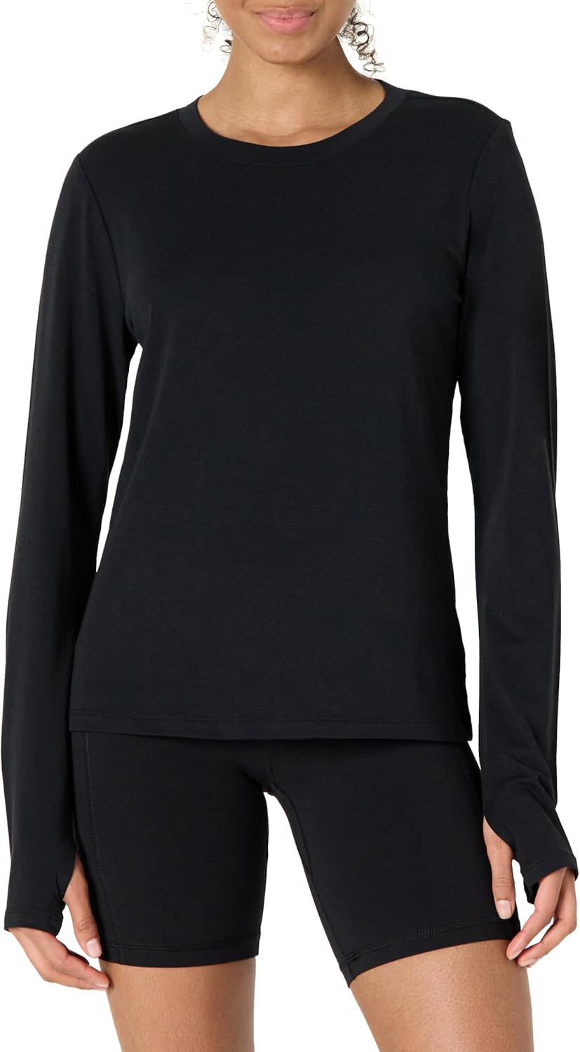 Amazon Essentials Women’s Active Soft Cotton Regular Fit Crewneck Long Sleeve Lightweight Yoga Workout T-Shirt