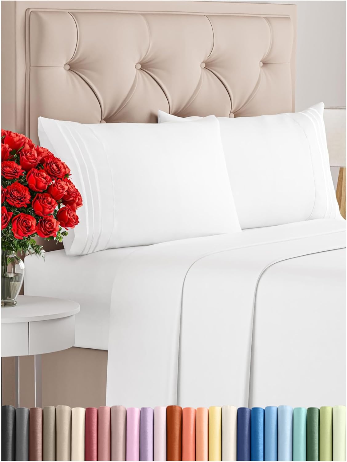 Queen Size 4 Piece Sheet Set – Comfy Breathable & Cooling Bed Sheets Set – Hotel Luxury Bedding for Women, Men, Kids & Teens – Deep Pockets, Easy Secure Fit, Soft and Wrinkle Free – Oeko-Tex – White