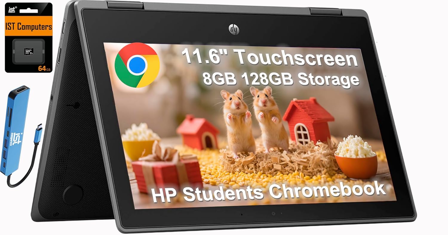 HP Chromebook Pro X360 Fortis 2-in-1 Laptop (11.6″ Touchscreen, Intel N5100, 8GB RAM, 128GB Storage（64GB+64GB)), Ruggedized & Spill-Resistant, Convertible, Student, Home, Long Battery Life, Chrome OS