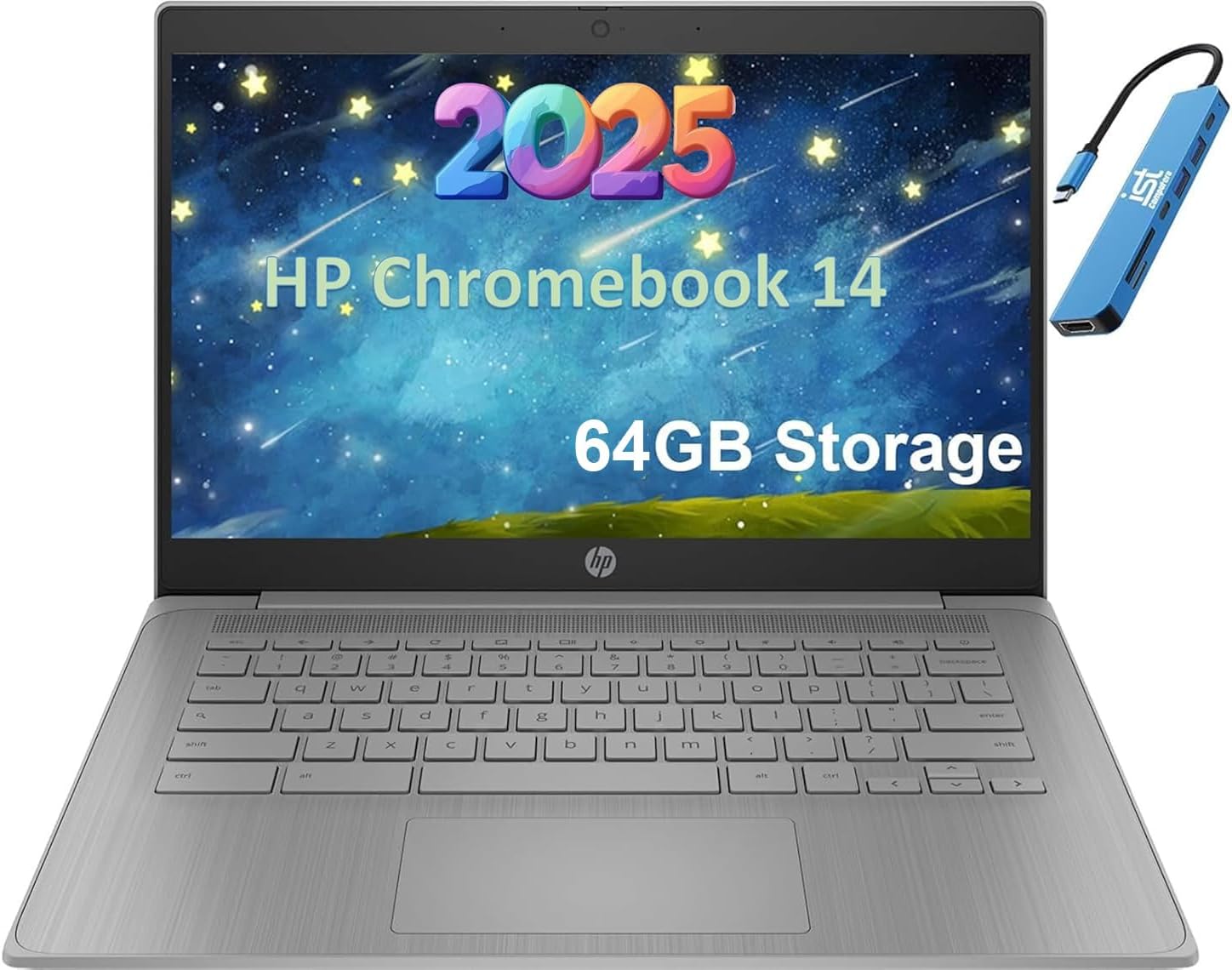 HP Chromebook 14 Laptop (14″ HD, Intel 4-Core Celeron N4120, 4GB RAM, 64GB SSD, UHD Graphics 600) for Home & Student, Light Weight & 14-Hr Battery Life, Webcam, Wi-Fi, IST HUB, Chrome OS, Grey
