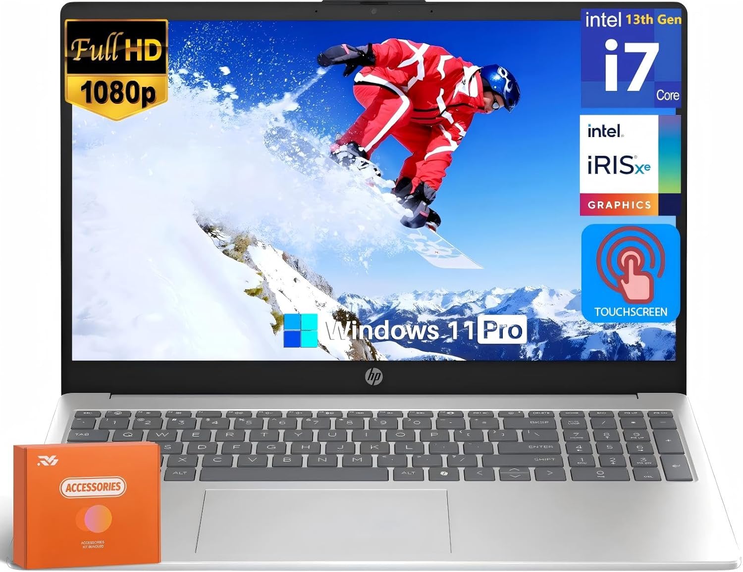 HP 15.6″ FHD Touchscreen Business Laptop, Intel 10-Core i7-1355U(up to 5 GHz), 64 GB RAM, 2 TB SSD, Intel Iris Xe GPU, Wi-Fi 6, Camera, HDMI, Copilot, Long Battery Life, Windows 11 Pro, w/Accessories