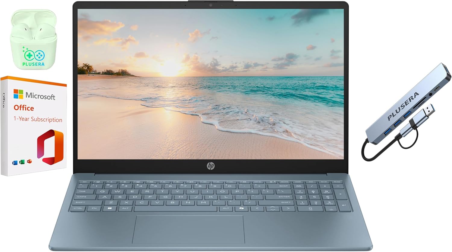 HP 15.6″ LED Business & Student Laptop, 16GB RAM 640GB Storage (128GB UFS+512GB Docking Set), Quad-Cores Intel Pentium, Windows 11 S with 1-Year Microsoft Office 365 Included, PLUSERA Earphones