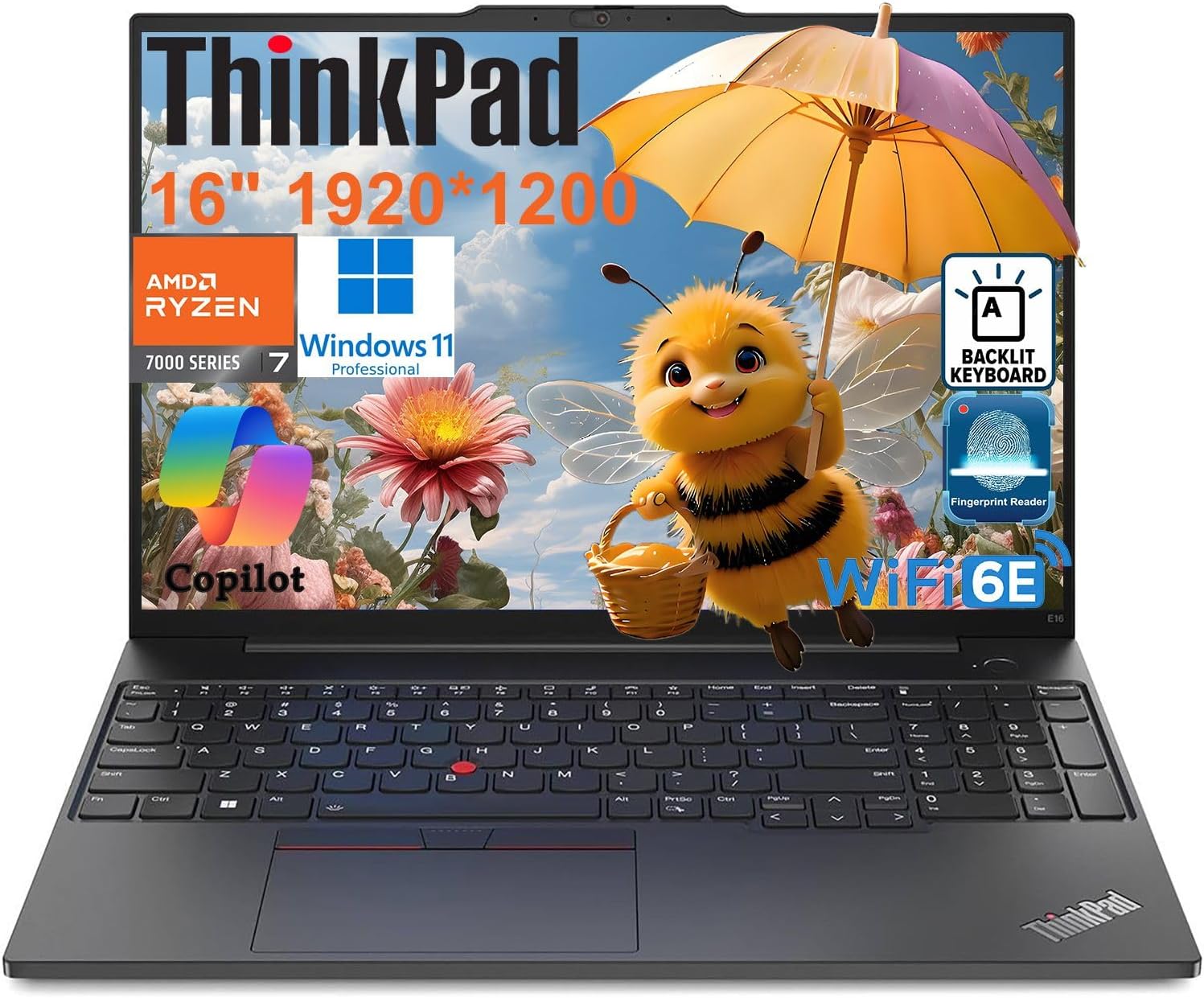 Lenovo ThinkPad E16 Gen 2 Business Laptop Computer, AMD 8-Core Ryzen 7 7735HS (Beat i7-1355U), 32GB DDR5 RAM, 1TB PCIe SSD, 16″ FHD+, WiFi 6E, Backlit KB, Fingerprint Reader, Windows 11 Pro, vent-hear