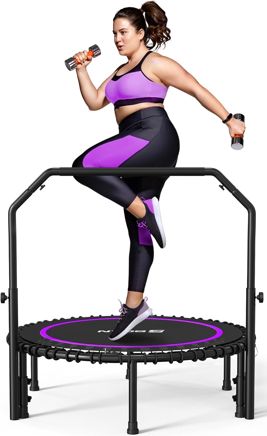 BCAN 40″/48″ Rebounder Trampoline for Adult, 450/550LBS Fitness Trampoline with Bungees, Adjustable Handle, Stable & Quiet, Indoor Outdoor, Whole-Body Workout & Relaxation at Home for Women/Men