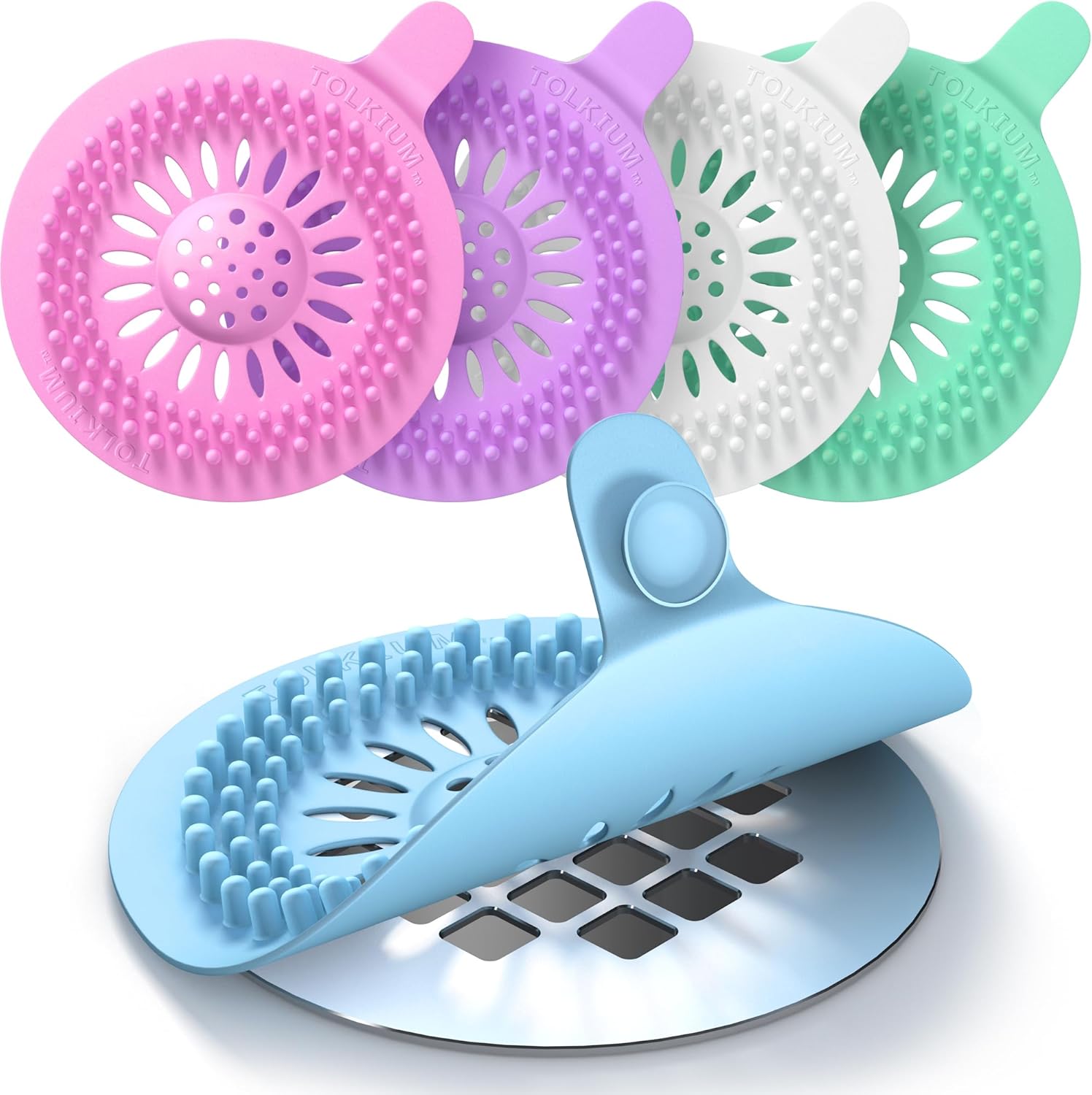 Vibrant Drain Hair Catcher 5-Pack, Durable Silicone Like Shower Drain Cover Hair Catcher for Bath, Sink, Shower, and Bathtub, Home Essentials Drain Cover to Help Prevent Clogging