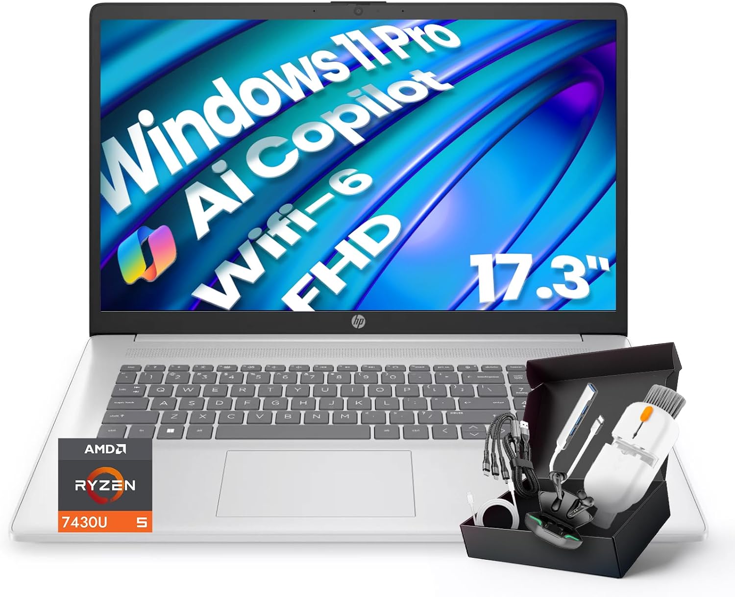 HP 2025 17 inch FHD Business laptops, Powerful AMD Ryzen 5 7430U (6 cores), Windows Copilot, Wi-Fi 6, Numeric Keyboard, Windows 11 Pro, SXK Accessories (32GB RAM, 1TB SSD)