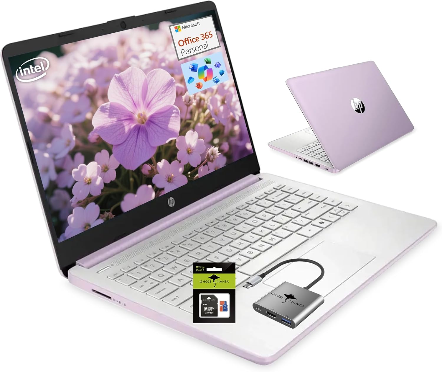 HP 14″ Student-Laptop office365 Copilot AI, 4-Cores Intel N150(Up to 3.6GHz) 16GB RAM 256GB Storage(128GB UFS + 128GB Ghost Manta SD Card) Computer-Laptop with Wi-Fi 6 Win11 Honey Lavender