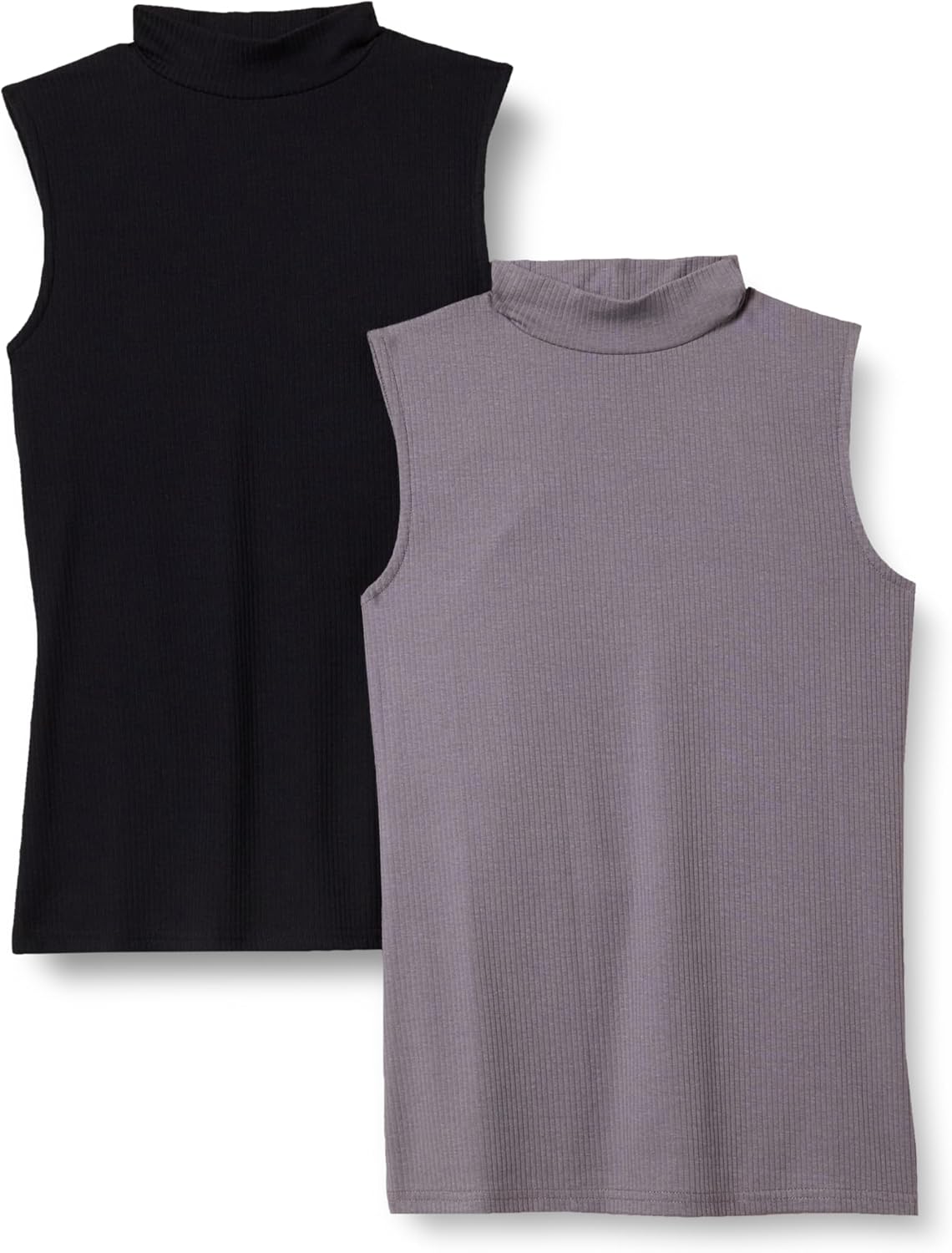 Amazon Essentials Women’s Mock-Neck Slim-Fit Rib-Knit Sleeveless Top, Pack of 2