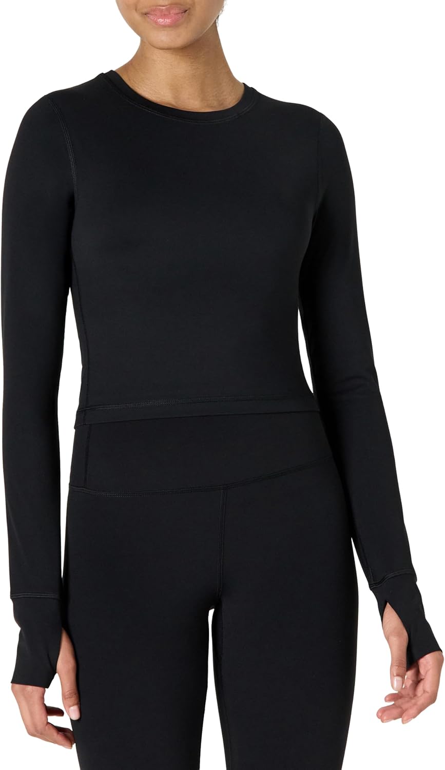 Amazon Essentials Women’s Active FormFlex Buttery Soft Long Sleeve Slim Fit Crop Layering Workout Top