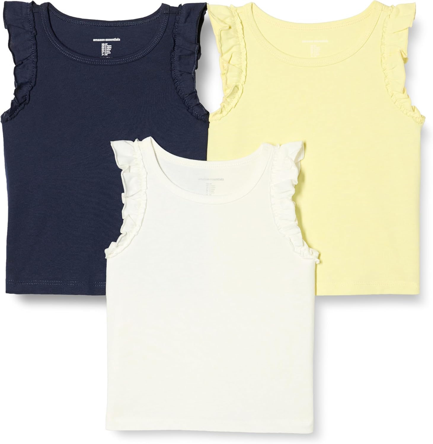 Amazon Essentials Girls and Toddlers’ Ruffle Tank Tops, Pack of 3