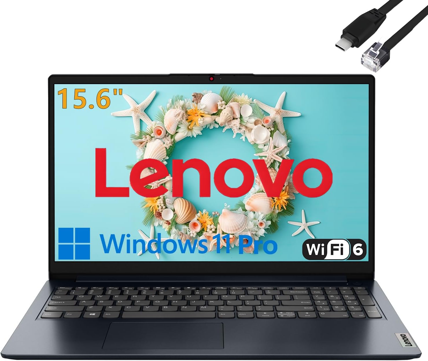 Lenovo 15.6″ Laptop Computer for Home Business Student, Intel Dual-Core Processor, 32GB DDR4 RAM, 1TB PCIe SSD, WiFi 6, Bluetooth 5.2, HDMI, Abyss Blue, Windows 11 Pro S, Tichang Type C to RJ45 Cable