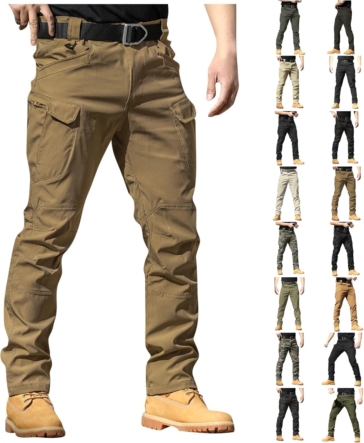 Mens Cargo Pants Water Resistant Relaxed Fit Hiking Work Pants Multi Pockets Ripstop Flex Baggy Camo Tactical Pants