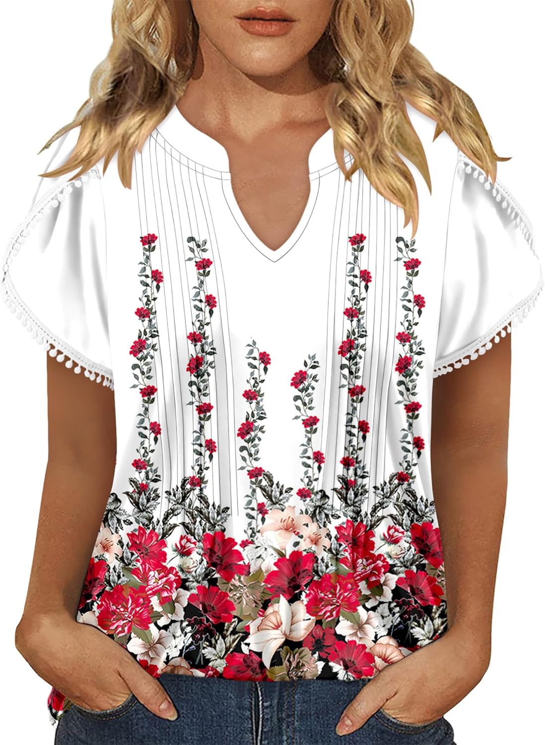 BETTE BOUTIK Womens Summer Tops Pleated Short Sleeve Tunic Tops Short Sleeve Blouses Shirts S-3XL